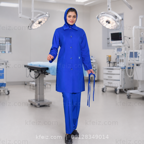 ست اتاق عمل زنانه آبی شالی تیره با طراحی حرفه‌ای مناسب بیمارستان و اتاق عمل