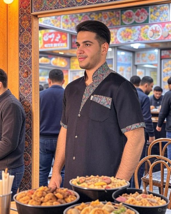 لباس رستورانی مدل سروش مشکی | یونیفرم رستورانی شیک و رسمی مناسب پرسنل رستوران، کافه و پذیرایی