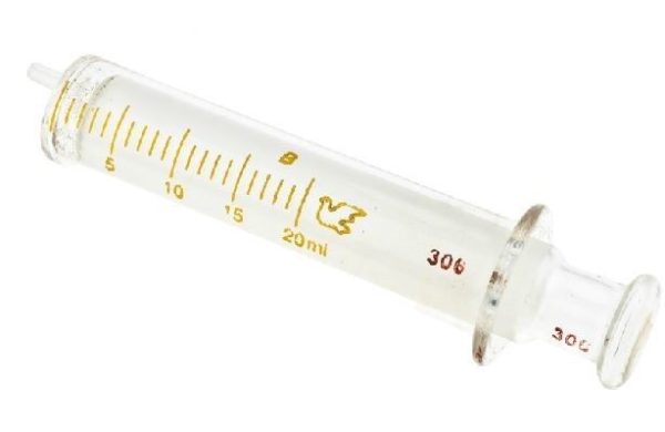 سرنگ شیشه ای ۲۰ سی سی کبوتری چینی تمام شیشه ای Glass Syringe, 20ml