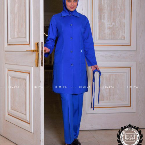 ست اتاق عمل زنانه آبي شالی تيره (سایزبندی از 34 تا 50)