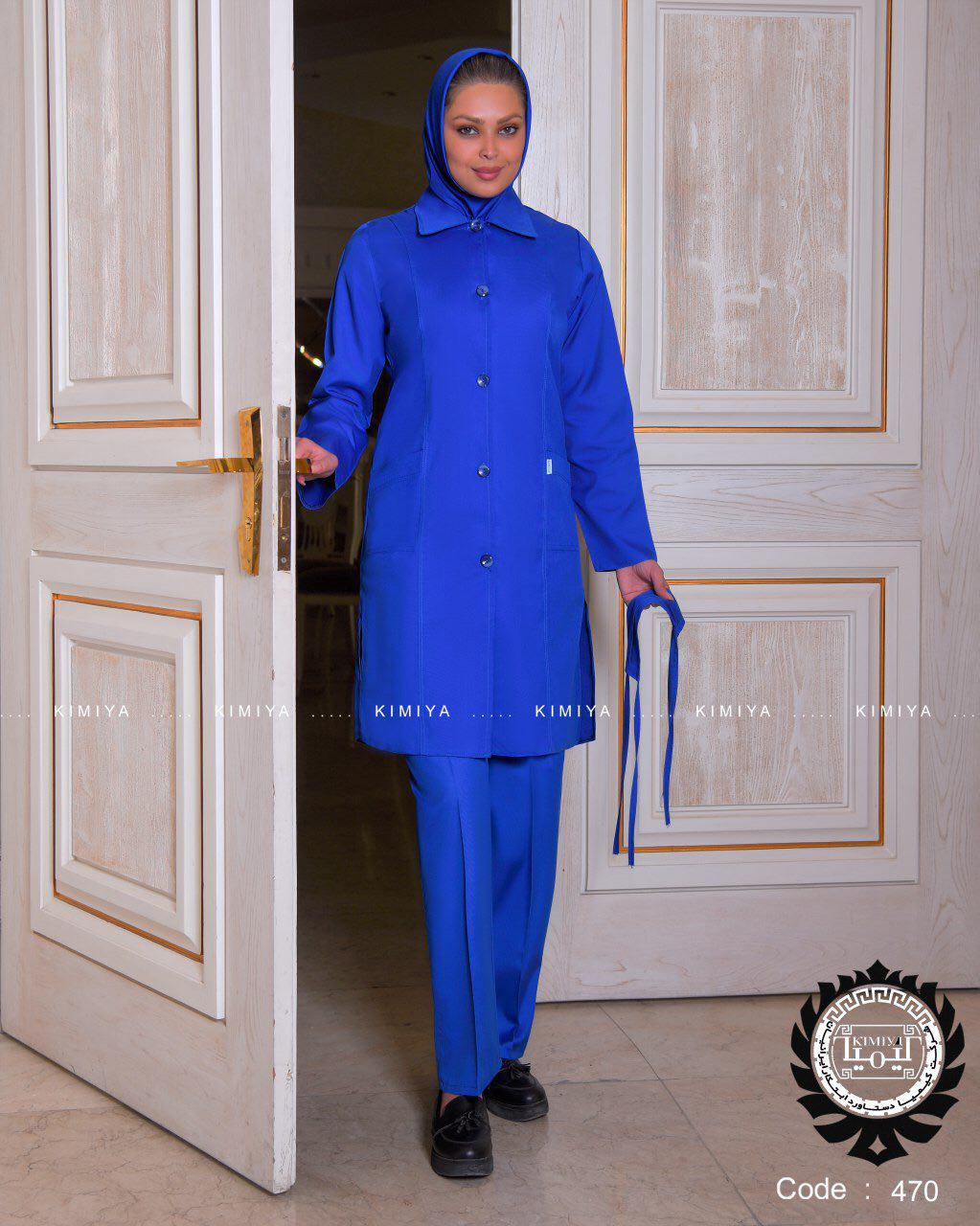 ست اتاق عمل زنانه آبي شالی تيره (سایزبندی از 34 تا 50)