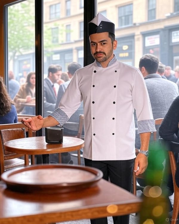 لباس آشپزی مدل سعید لباس رستورانی مدل سعید | یونیفرم رستورانی شیک و حرفهای مناسب پرسنل رستوران، کافه و فست فود