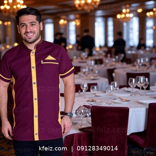 لباس آشپزی مدل شاهین زرشكی با خرجكار زرد