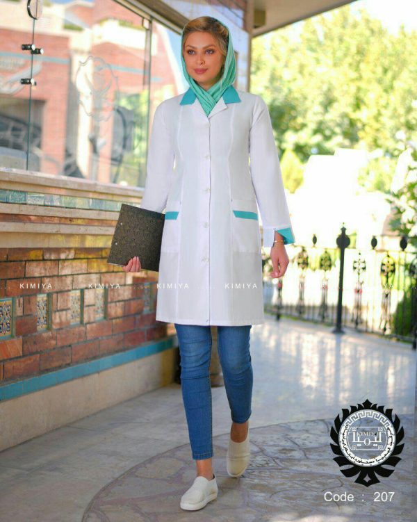 روپوش پزشکی زنانه مدل ستاره | خرجکار آبی فیروزه‌ای، شیک و مناسب مطب