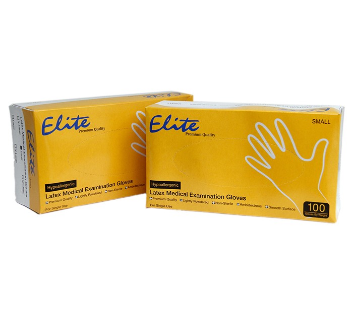 دستکش لاتکس 100 عددی Elite کم پودر  (قیمت تک 160000 تومان قیمت عمده 130000 تومان قیمت عمده نسبت به سایز بندی متغیر است)