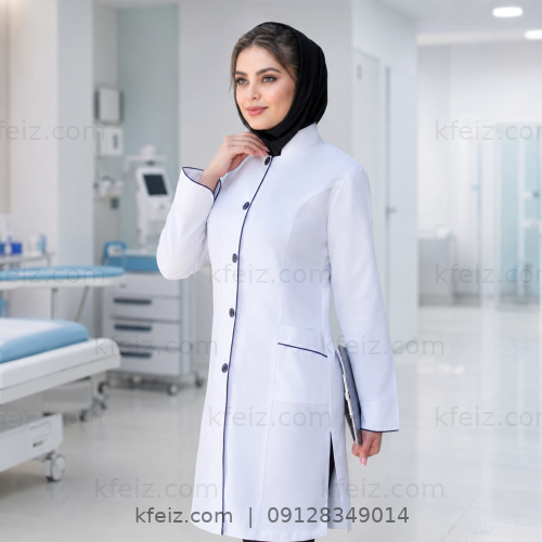 روپوش پزشکی زنانه مدل دلارام با طراحی شیک و ظاهر حرفه‌ای مناسب مطب