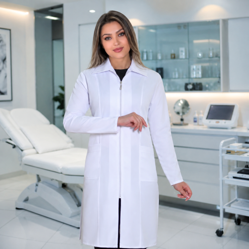 روپوش پزشکی زنانه مدل ژینا زیپ‌دار