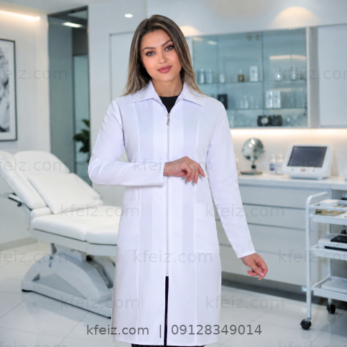 روپوش پزشکی زنانه مدل ژینا زیپ‌دار