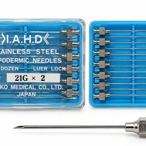 سرسوزن فلزی I.A.H.D سایز 21G طول 2 اینچ از جنس استیل ضدزنگ با اتصال لوئرلاک در بسته‌بندی پلاستیکی آبی 12 عددی