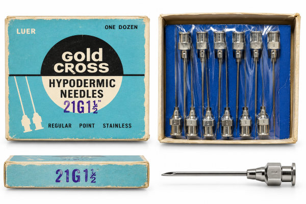 سرسوزن فلزی گلد کراس Gold Cross سایز 21G طول 1.5 اینچ با جعبه آبی و بستهبندی 12 عددی سرسوزن فلزی گلد کراس Gold Cross سایز 21G طول 1.5 اینچ با جعبه آبی و بستهبندی 12 عددی