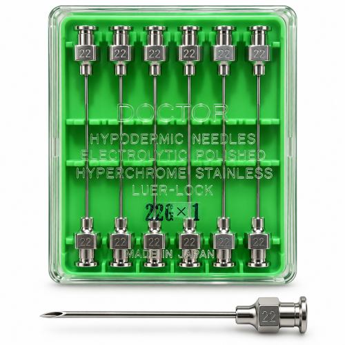 سوزن تزریق پزشکی دکتر DOCTOR سایز 22G × 1 اینچ بسته ۱۲ عددی با اتصال فلزی لوئرلاک در محفظه پلاستیکی سبزرنگ